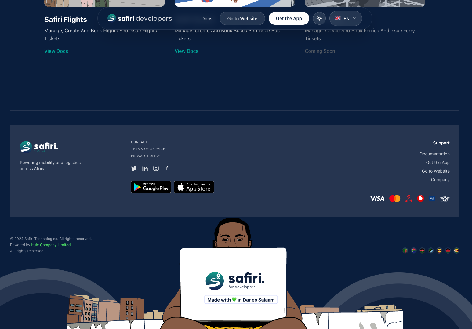 Safiri Developers selected screen